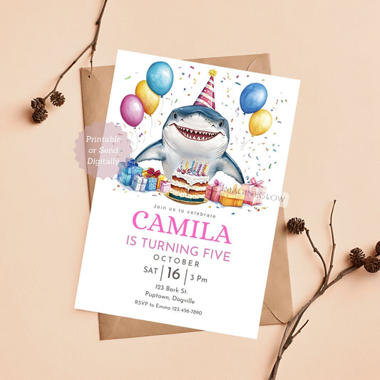 Editable Shark Birthday Invitation Template with Ocean Theme.
