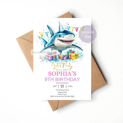 Under the sea shark birthday invitation digital download
