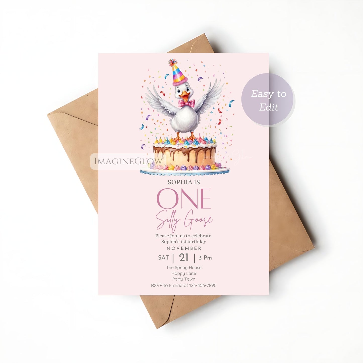 Funny goose birthday invitation template
