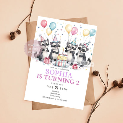 Cute Skunk Party Invitation for Kids
Editable Skunk Birthday Invite - Forest Theme
