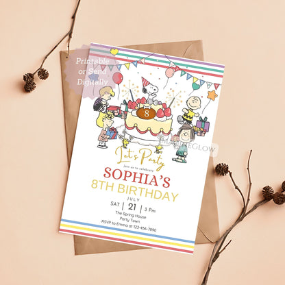 snoopy birthday invitation
peanuts woodstock party invite
