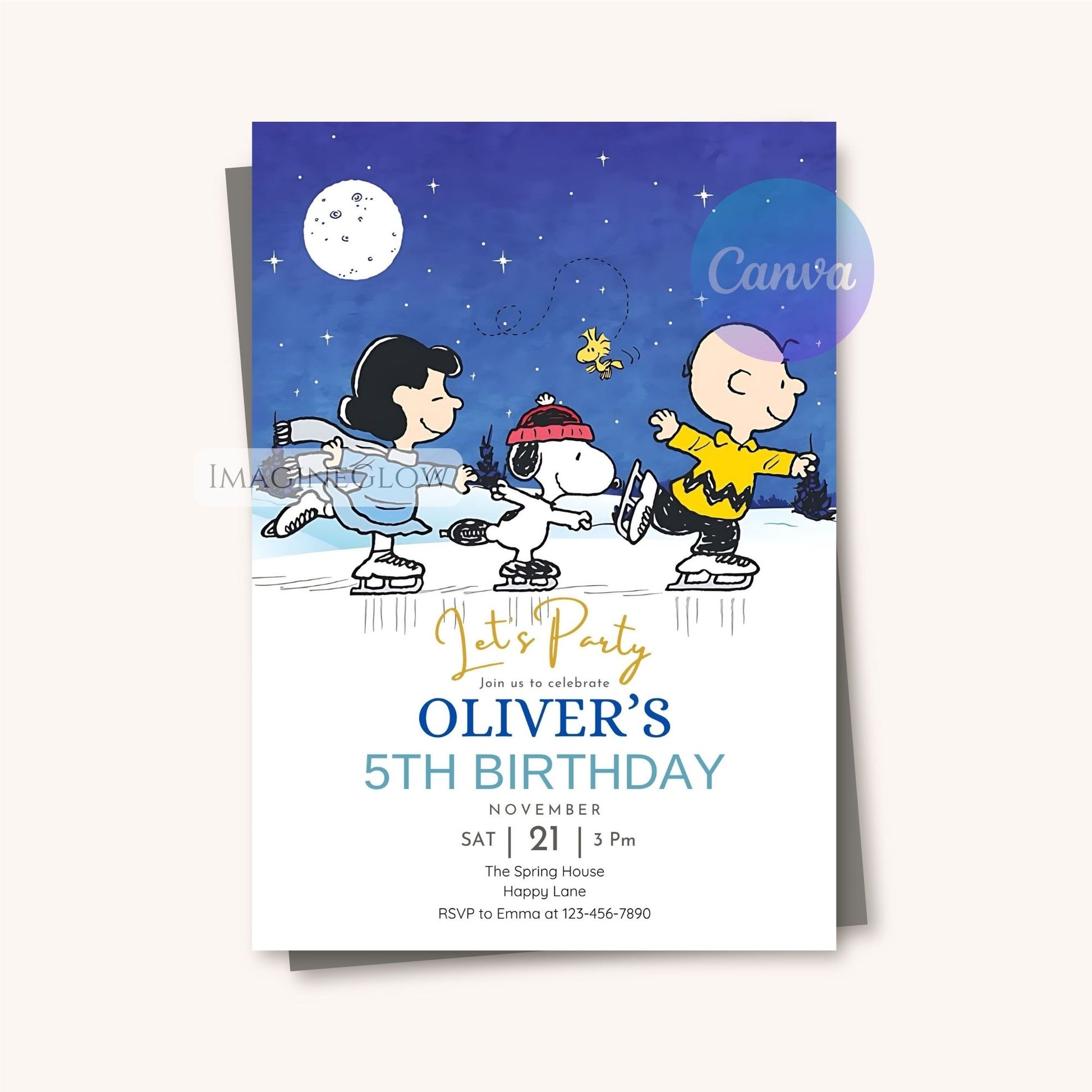 snoopy ice skating birthday invitation printable
