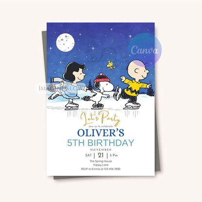 snoopy ice skating birthday invitation printable
