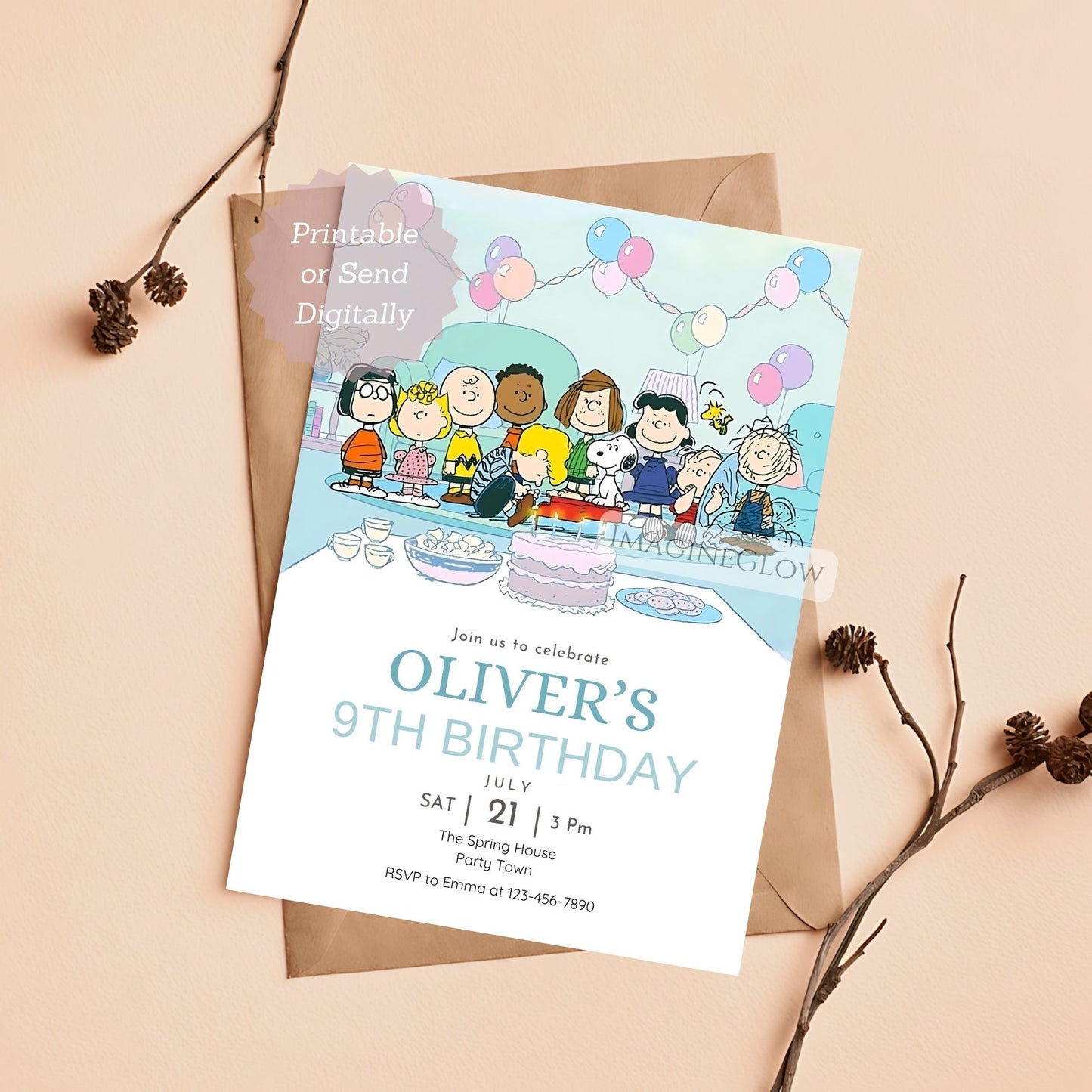 Snoopy & Woodstock Birthday Invitation - Classic Peanuts Party Invite