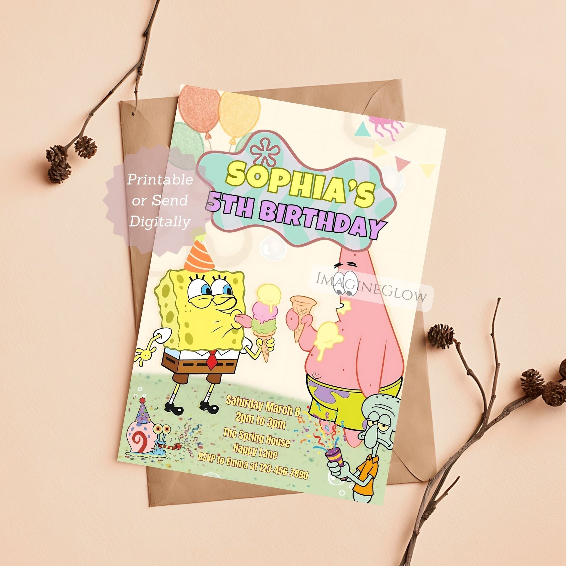 spongebob digital birthday invite

