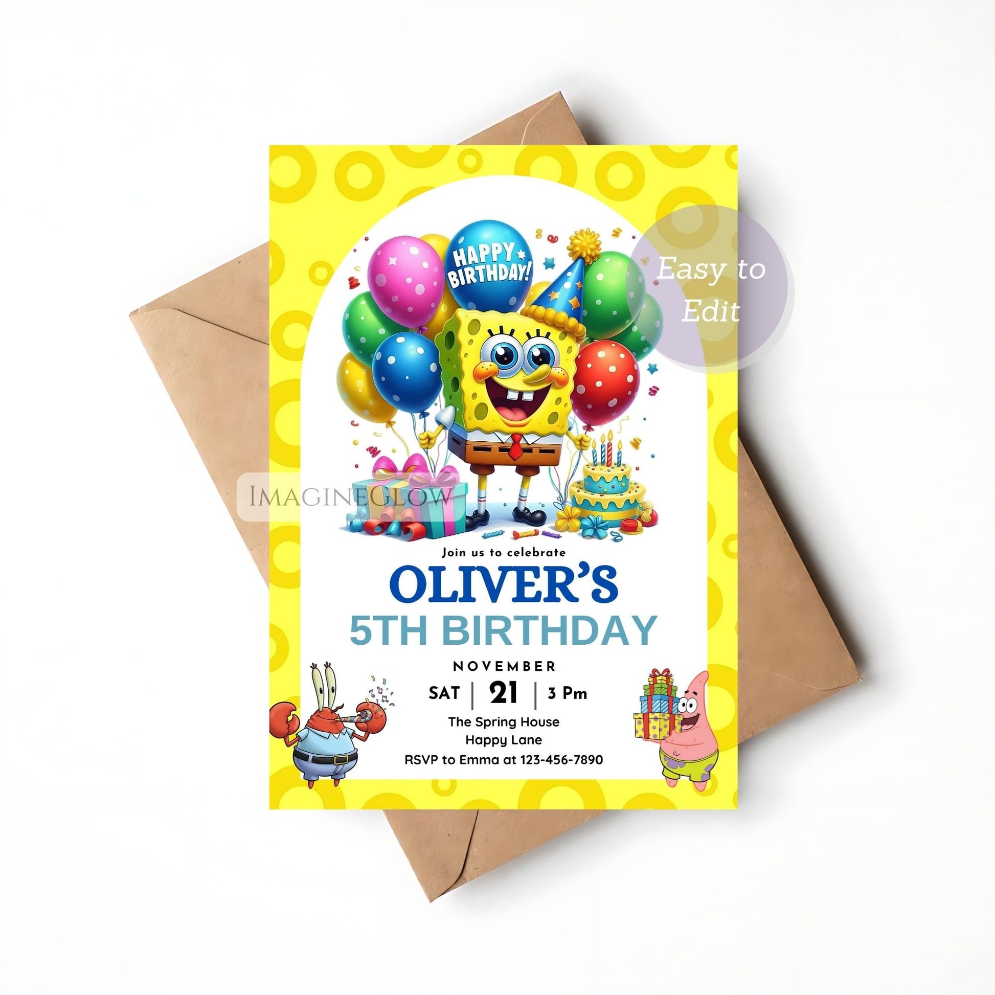 kids spongebob party invite
