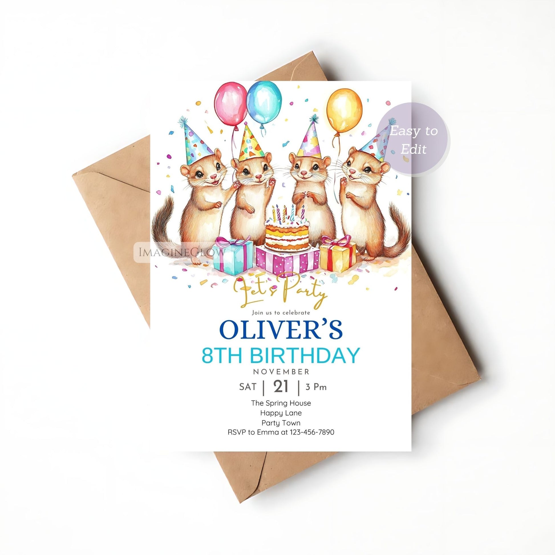 Printable Woodland Weasel Party Invitation
