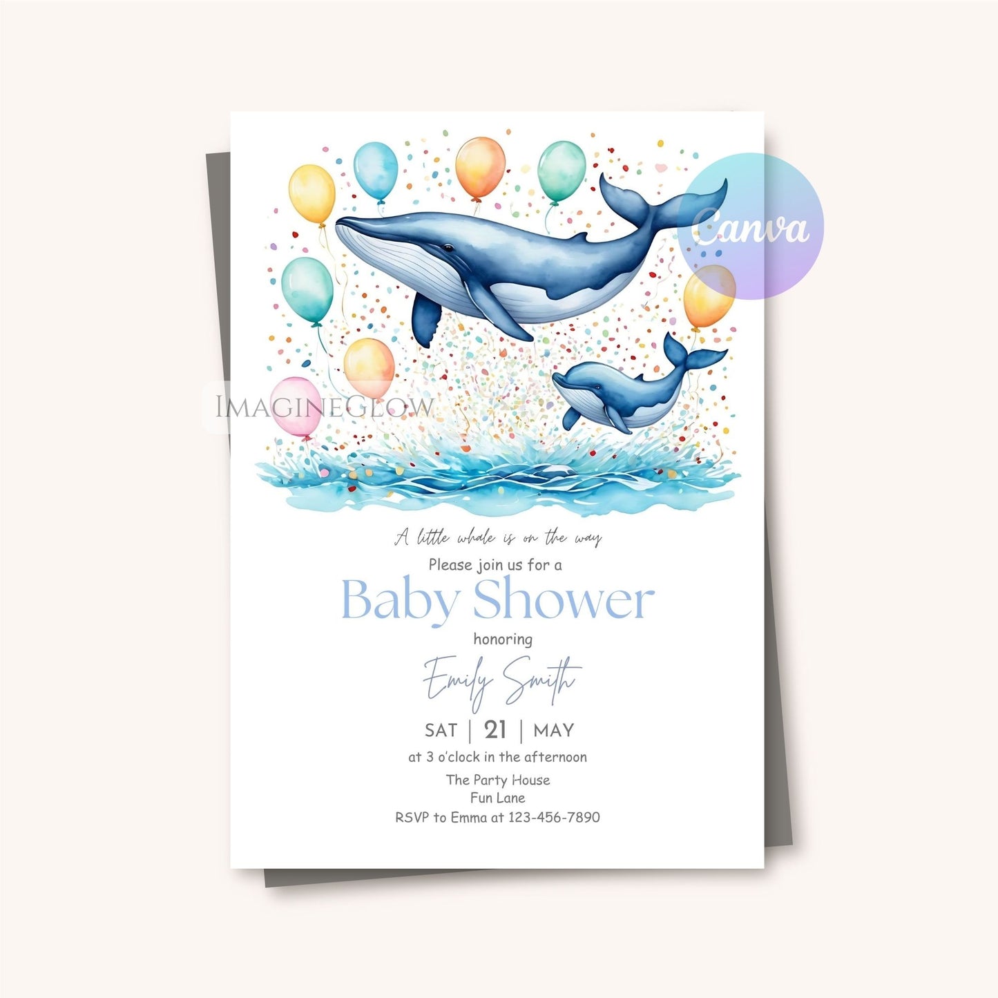 mother and baby whale invite
under the sea baby shower invitation
