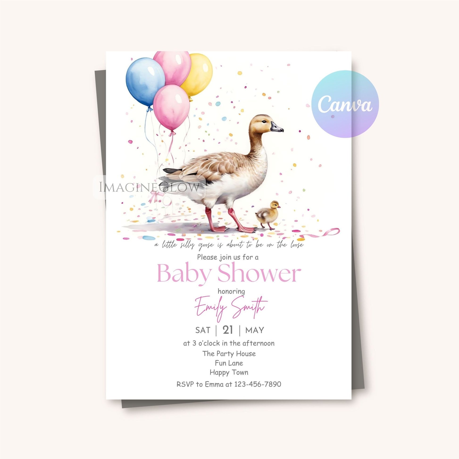 pastel baby shower goose invite
