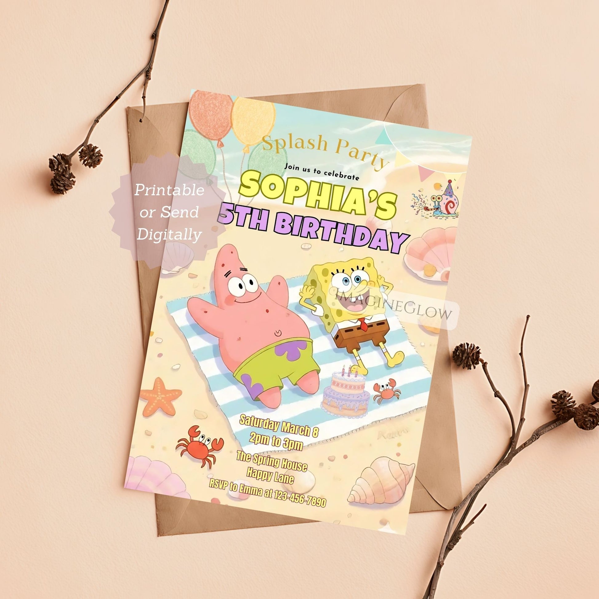 summer spongebob birthday invitation

