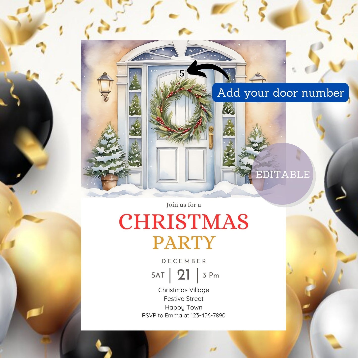 Christmas Wreath Invite Winter Holiday Party Invite Festive Wreath Christmas Party Invitation Elegant Winter Holiday
