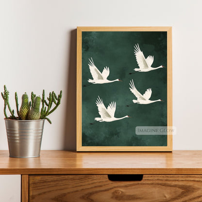 Graceful crane print with traditional Japanese bird art.
