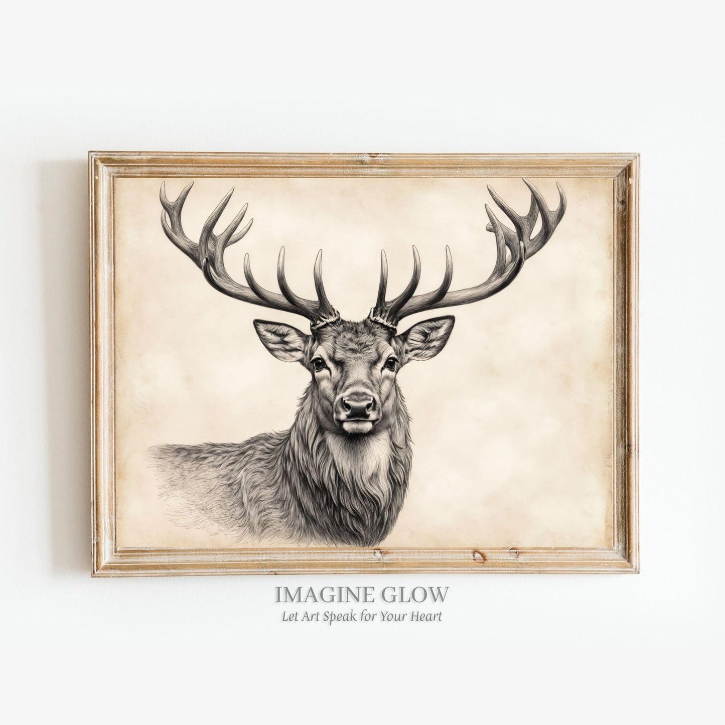 Vintage deer sketch art print for rustic home decor.
