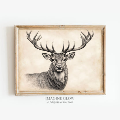 Vintage deer sketch art print for rustic home decor.
