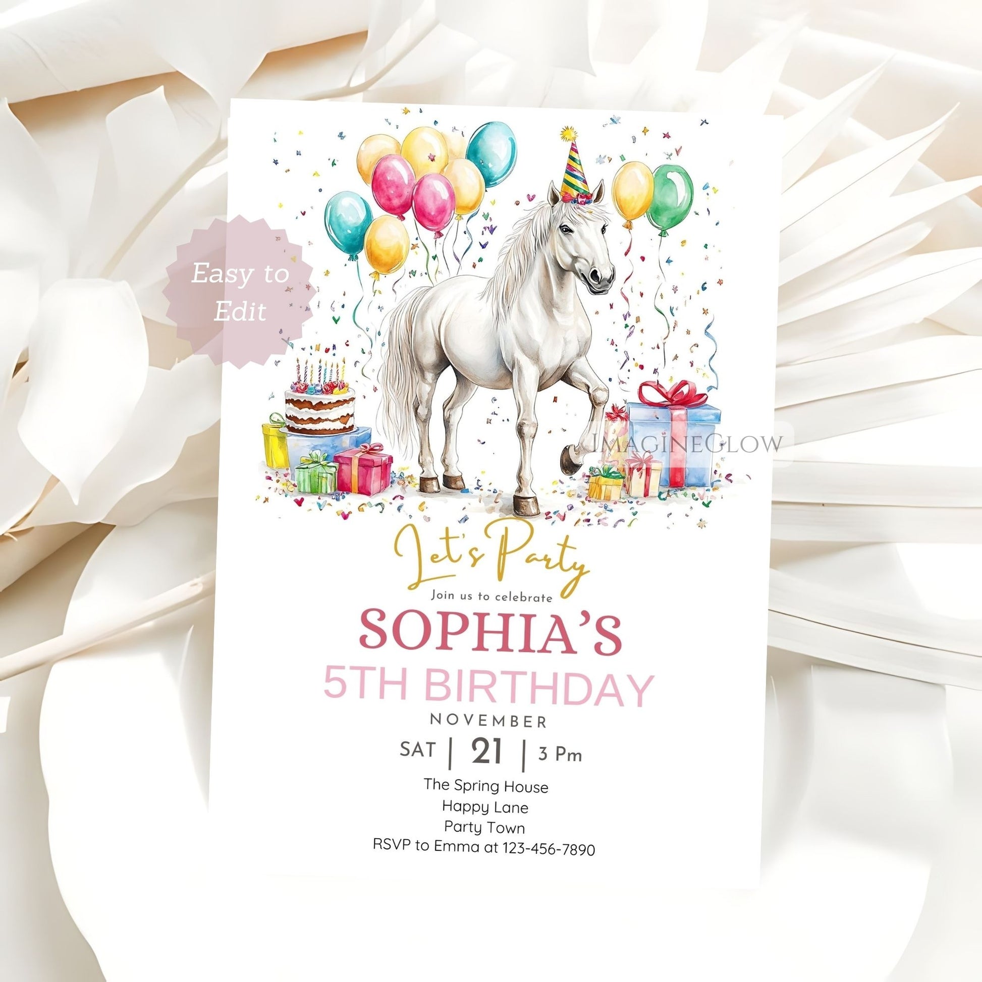 Horse invitation for princess birthday
