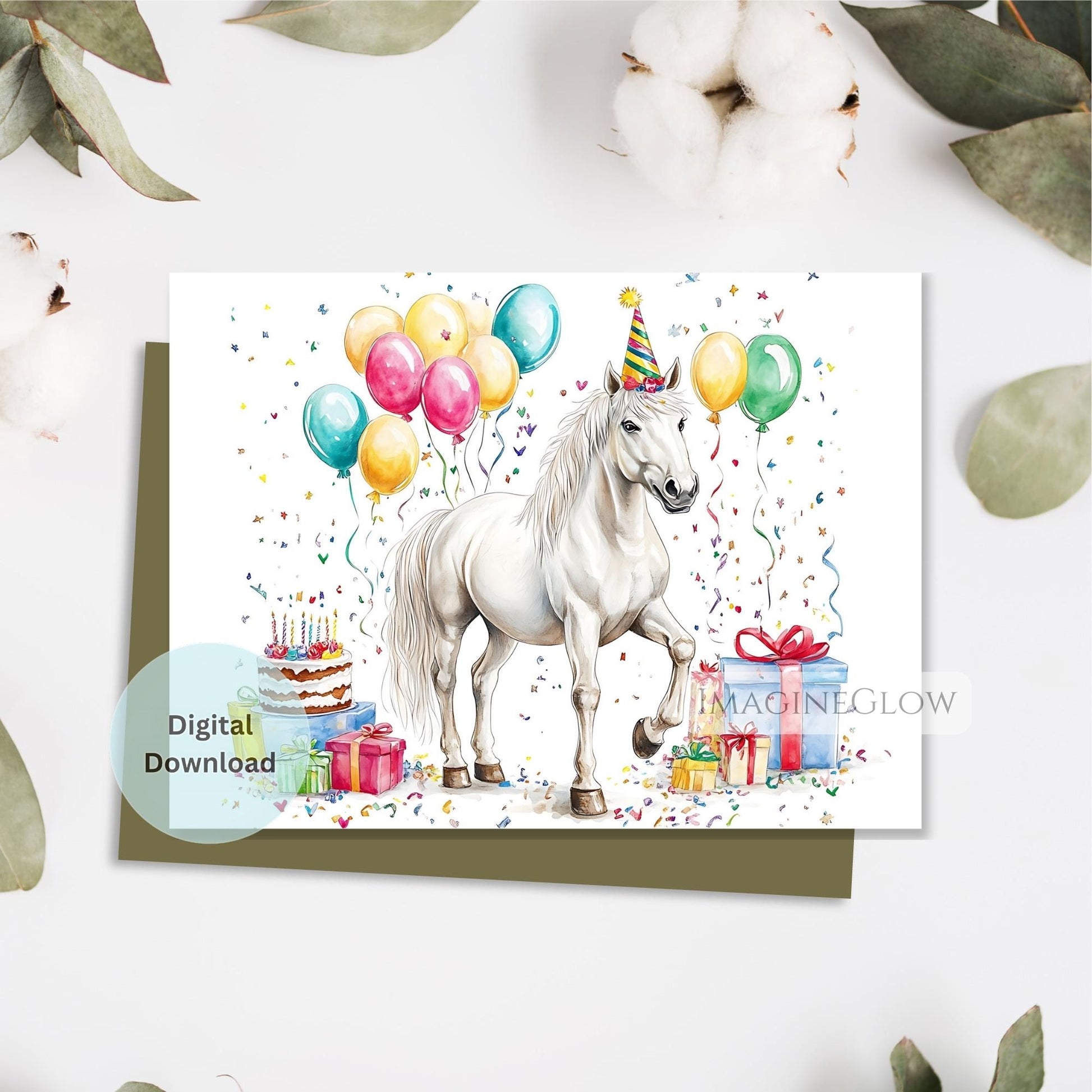 white horse birthday card
elegant horse lover greeting card
equestrian birthday printable card
country style horse birthday card
white stallion birthday greeting

