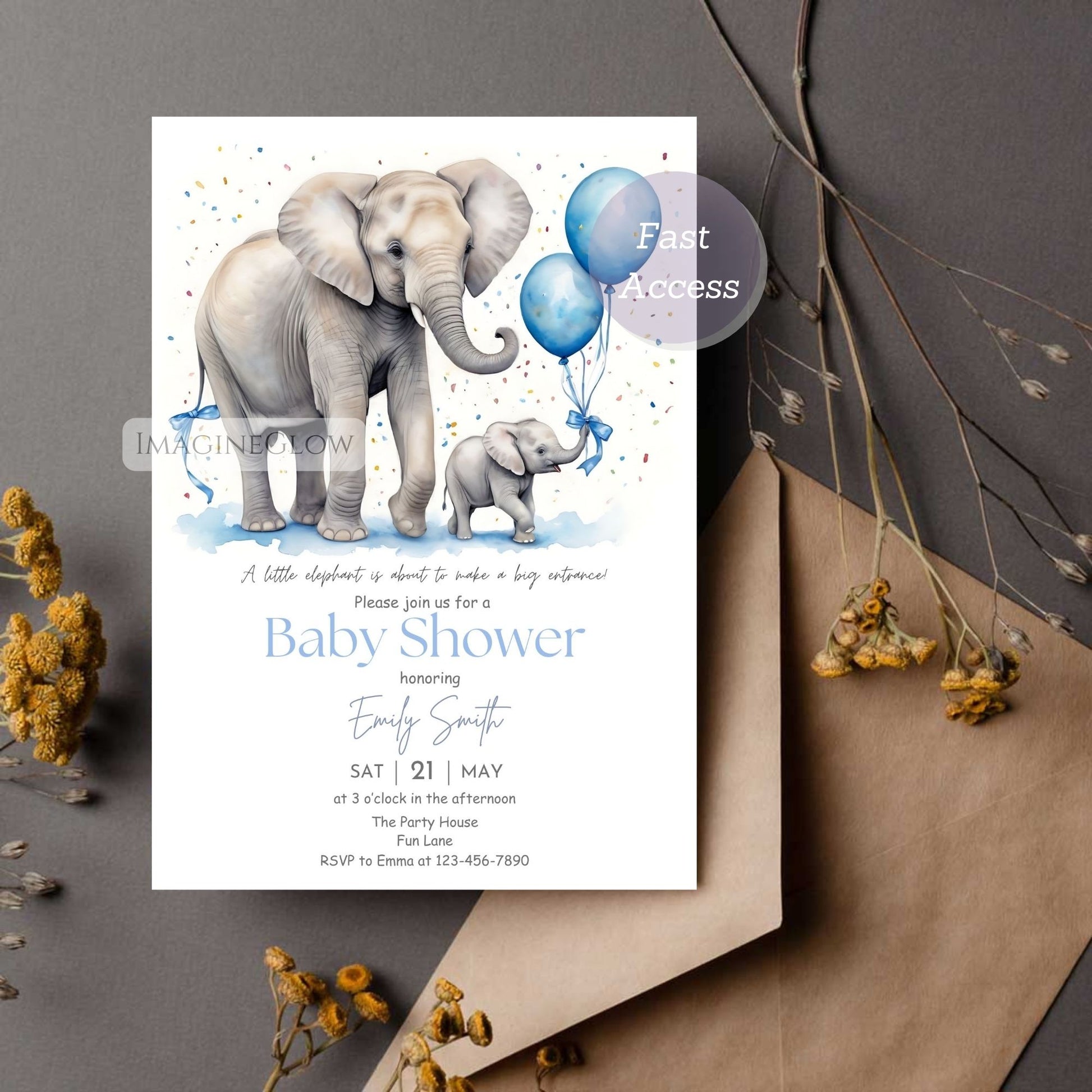 cute elephant baby shower card
