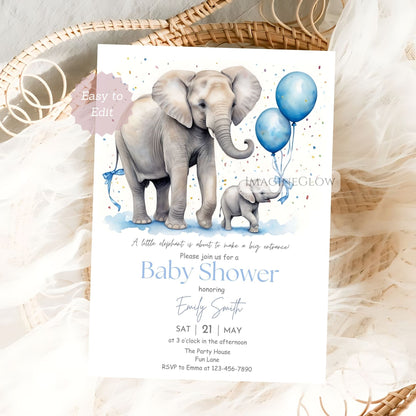 baby boy elephant shower invite
