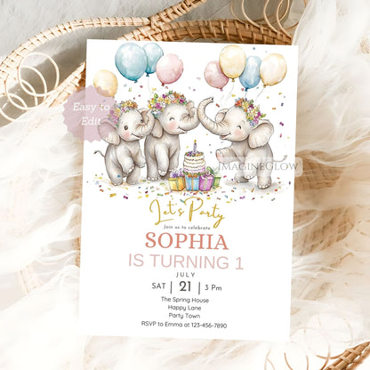 Adorable elephant birthday party invitation
