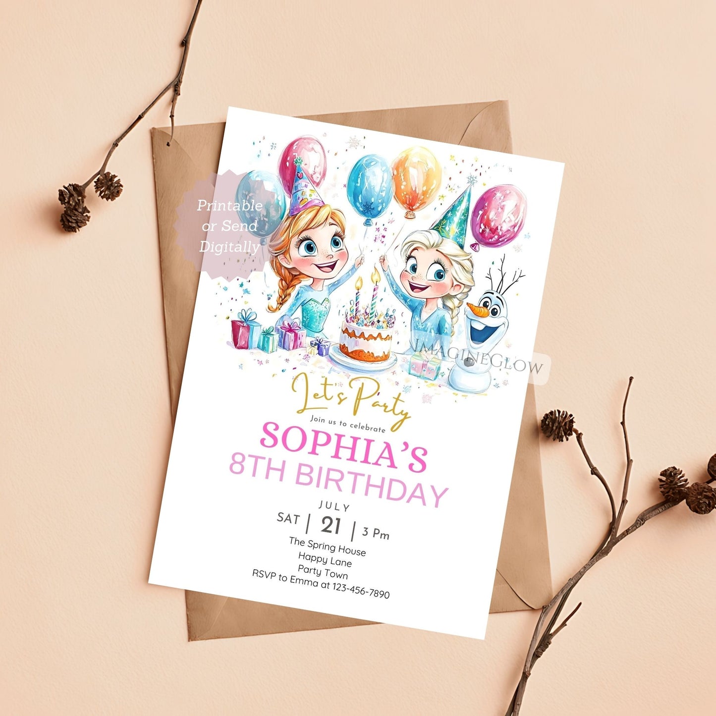 Frozen winter wonderland party invite for kids
