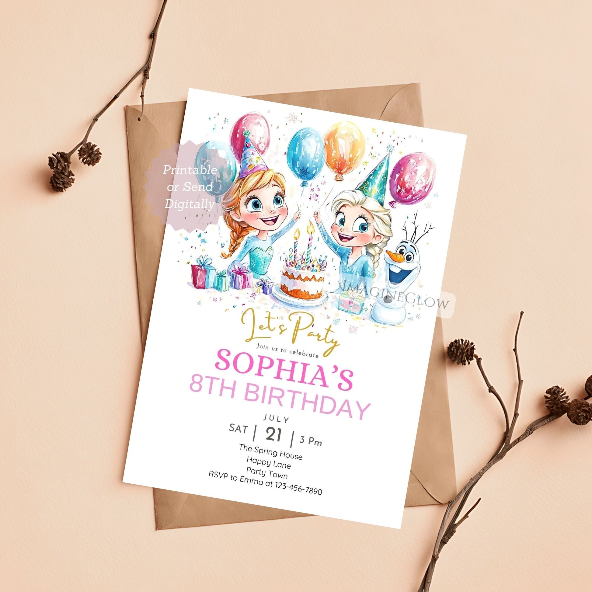Frozen winter wonderland party invite for kids
