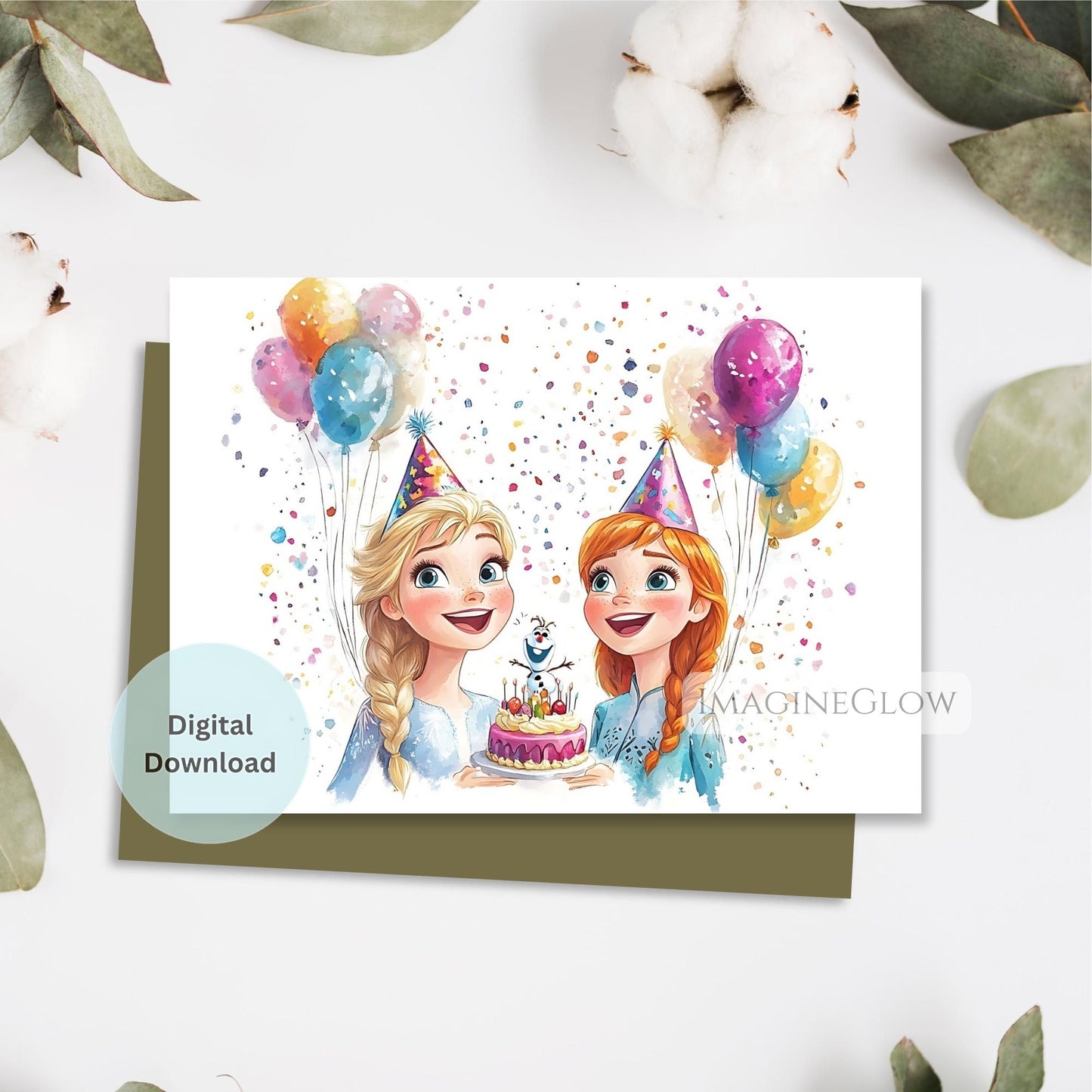 elsa anna olaf happy birthday card
frozen princess birthday card
