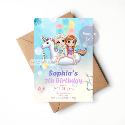 canva frozen pool party invite
