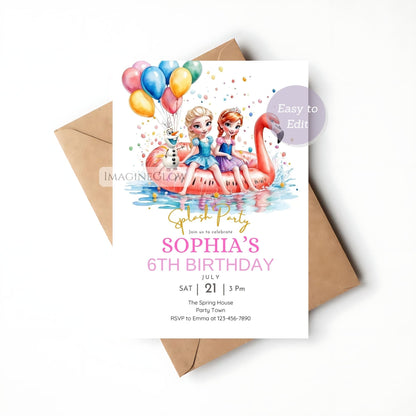 frozen pool party birthday invitation
elsa anna olaf summer invite
