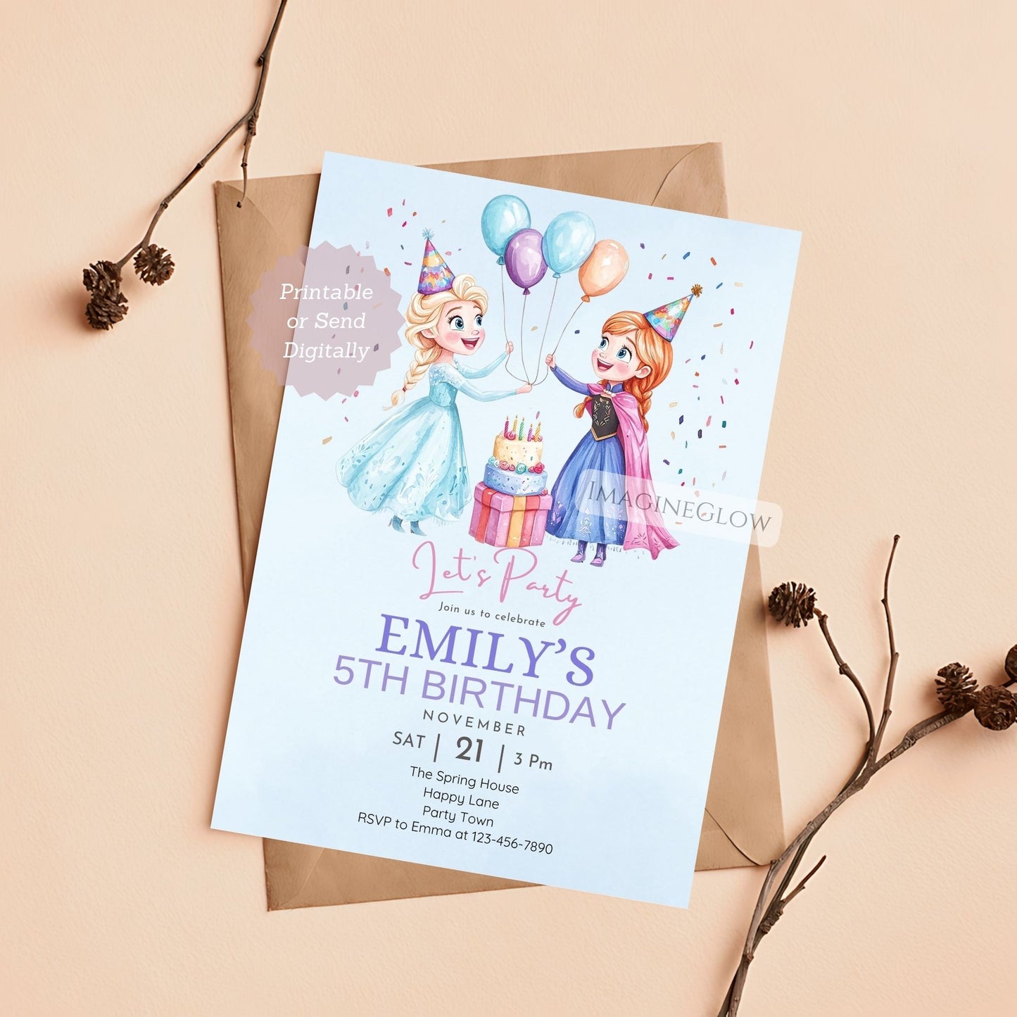 elsa anna kids party template
frozen themed birthday invite

