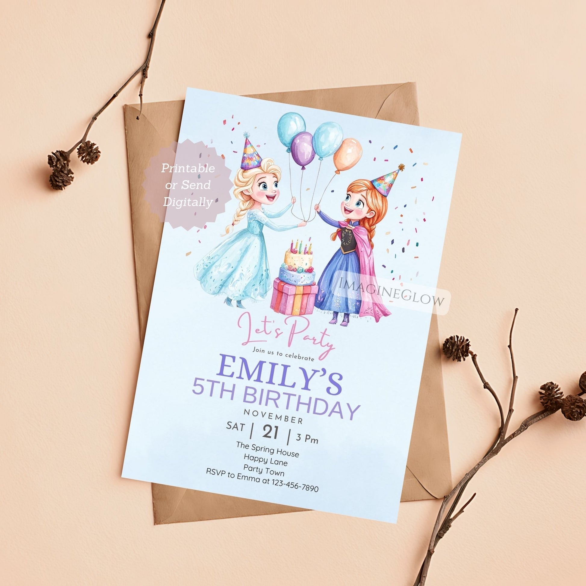 elsa anna kids party template
frozen themed birthday invite

