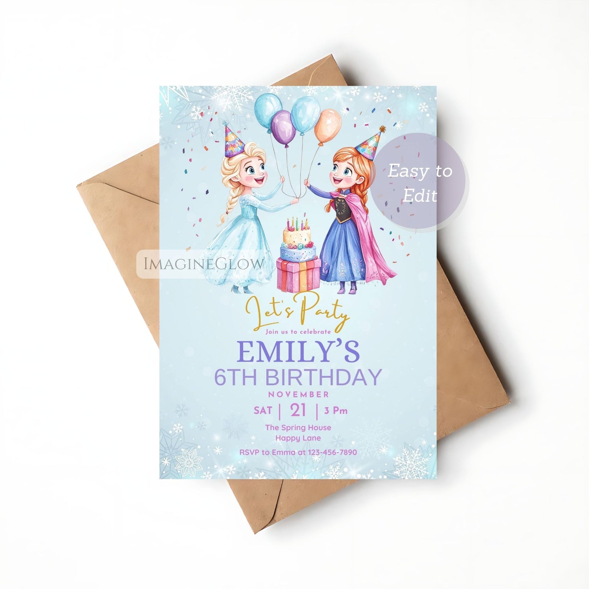 editable frozen birthday card
