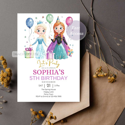 Elsa and Anna winter wonderland birthday card
