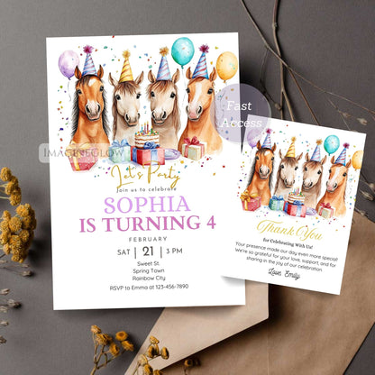 editable pony party invite and thank you card

