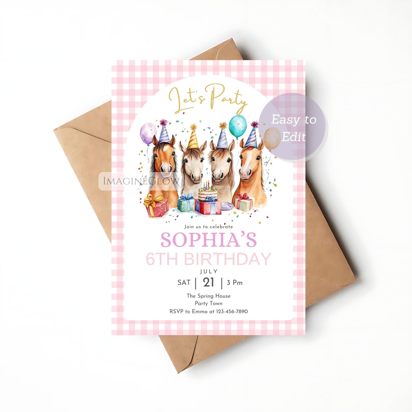 pony theme birthday card
horse themed party invitation
