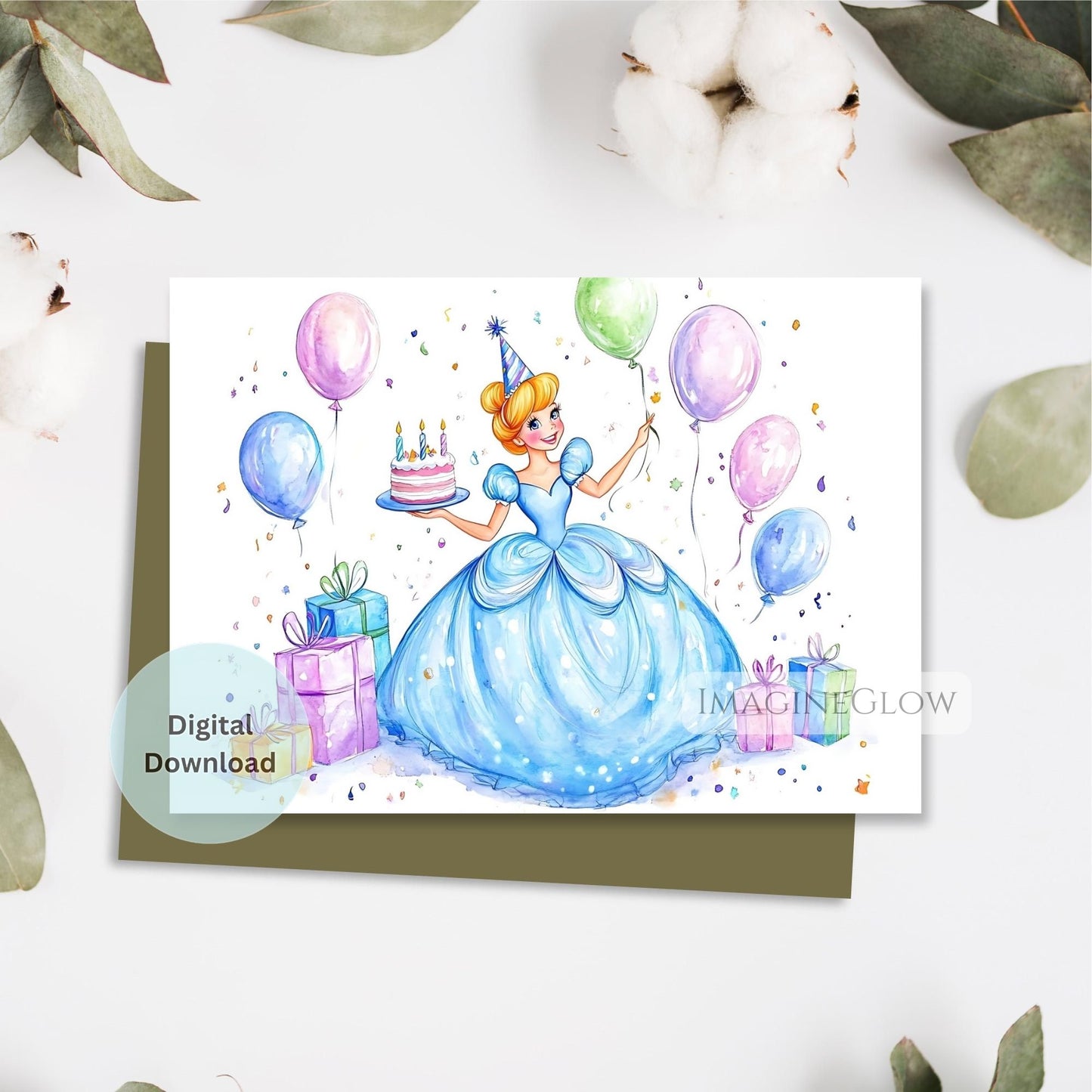 Magical Cinderella birthday greeting card
Cinderella card for princess birthday celebration
Birthday card featuring Cinderella in gown
Printable Cinderella card for children
