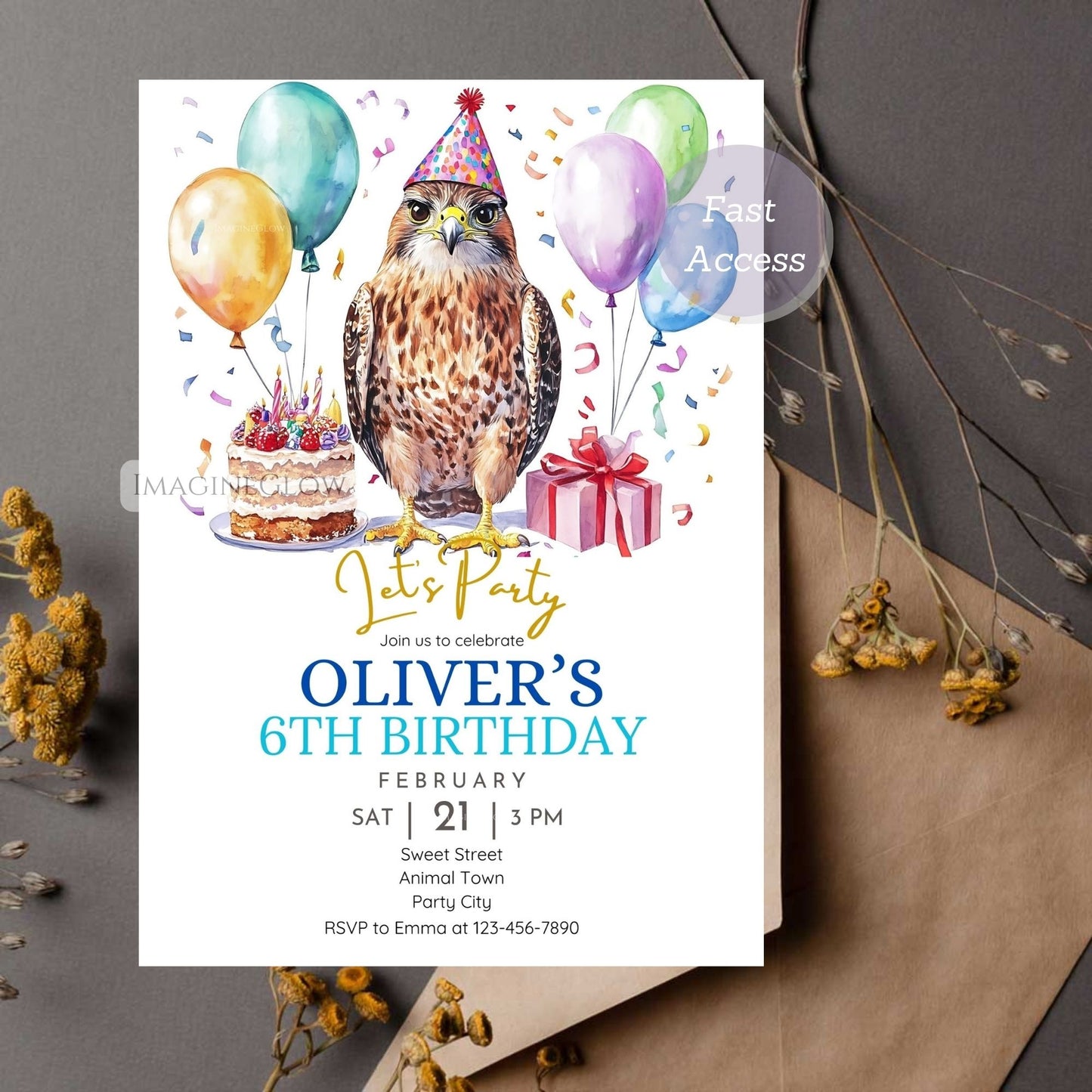 Wildlife-themed birthday invitation
Majestic falcon birthday card template
