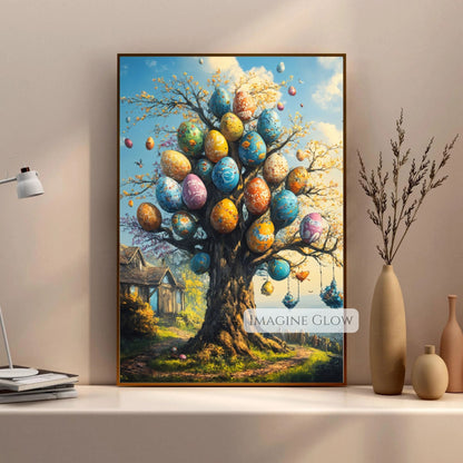 Mystical Easter tree wall art with enchanted details
