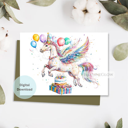 Mythical creature birthday card
Pegasus card for birthday party
Printable Pegasus birthday card

