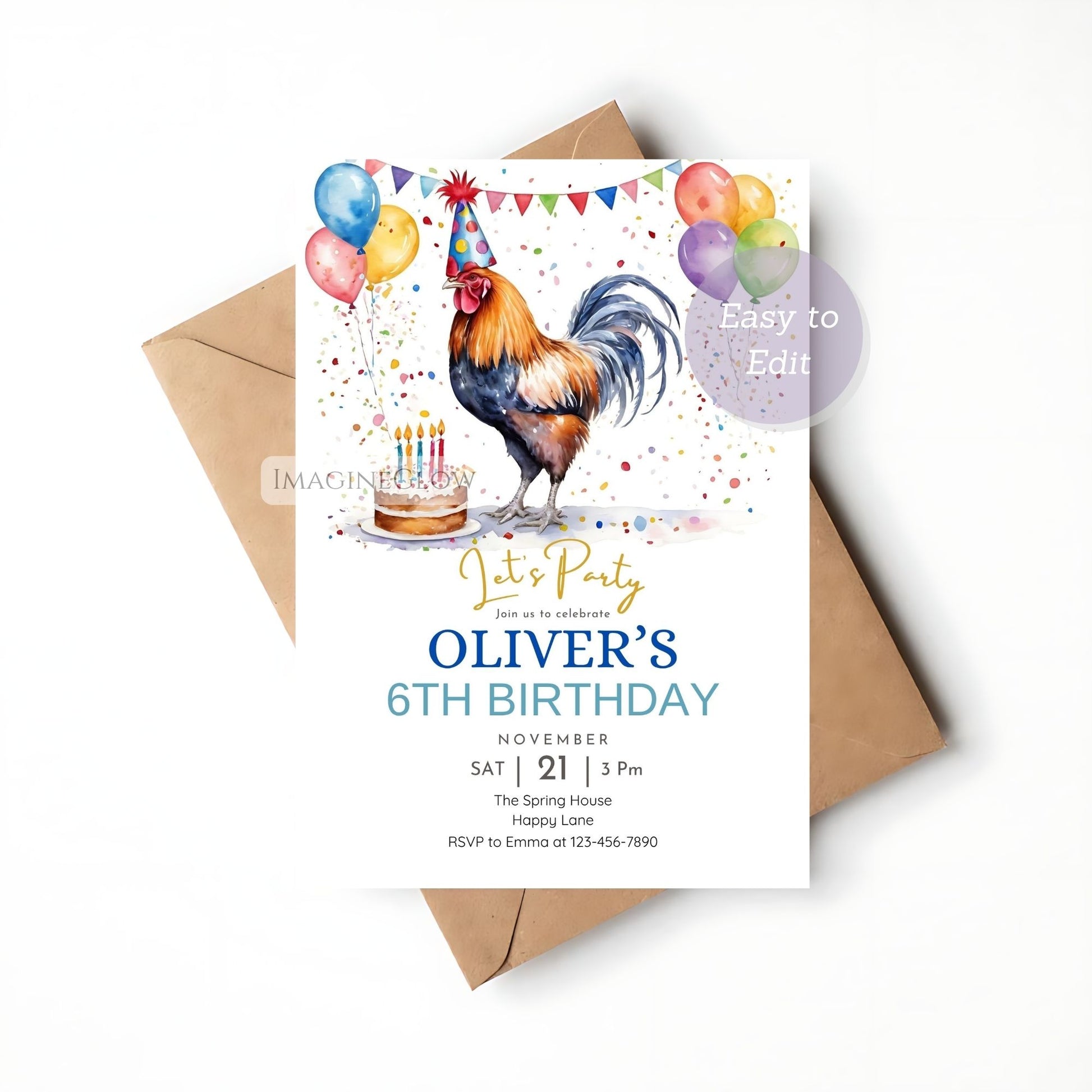 barnyard animal birthday party card
printable farm birthday invitation
country themed rooster birthday invite
