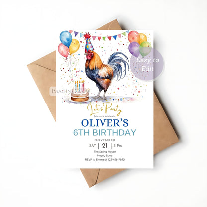 barnyard animal birthday party card
printable farm birthday invitation
country themed rooster birthday invite
