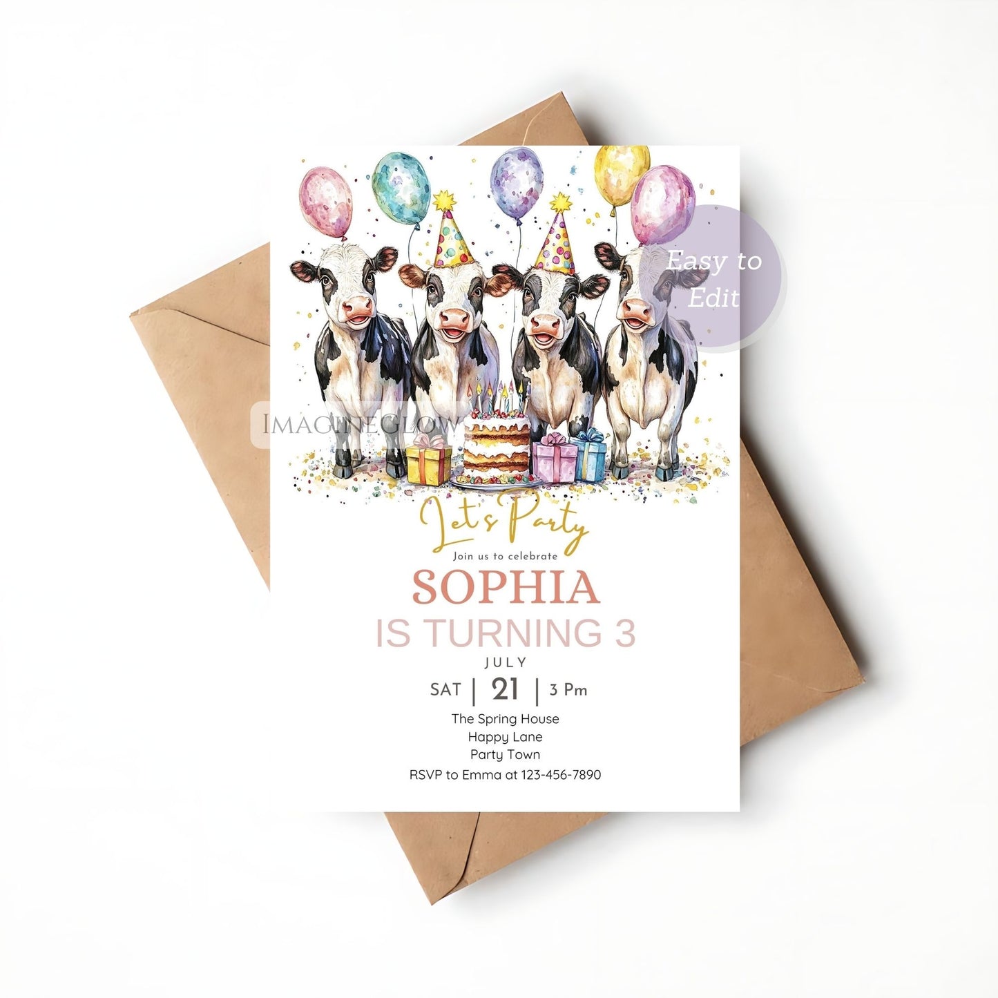 Barnyard bash birthday invite editable
Cow and farm animals party invitation
