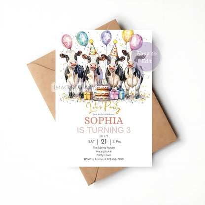 Barnyard bash birthday invite editable
Cow and farm animals party invitation
