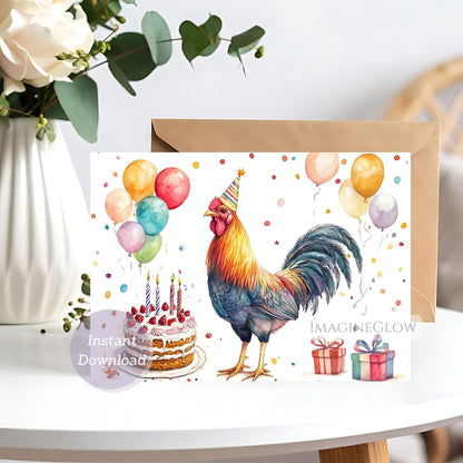 rooster birthday card
farm animal birthday greeting card
rustic rooster birthday card
