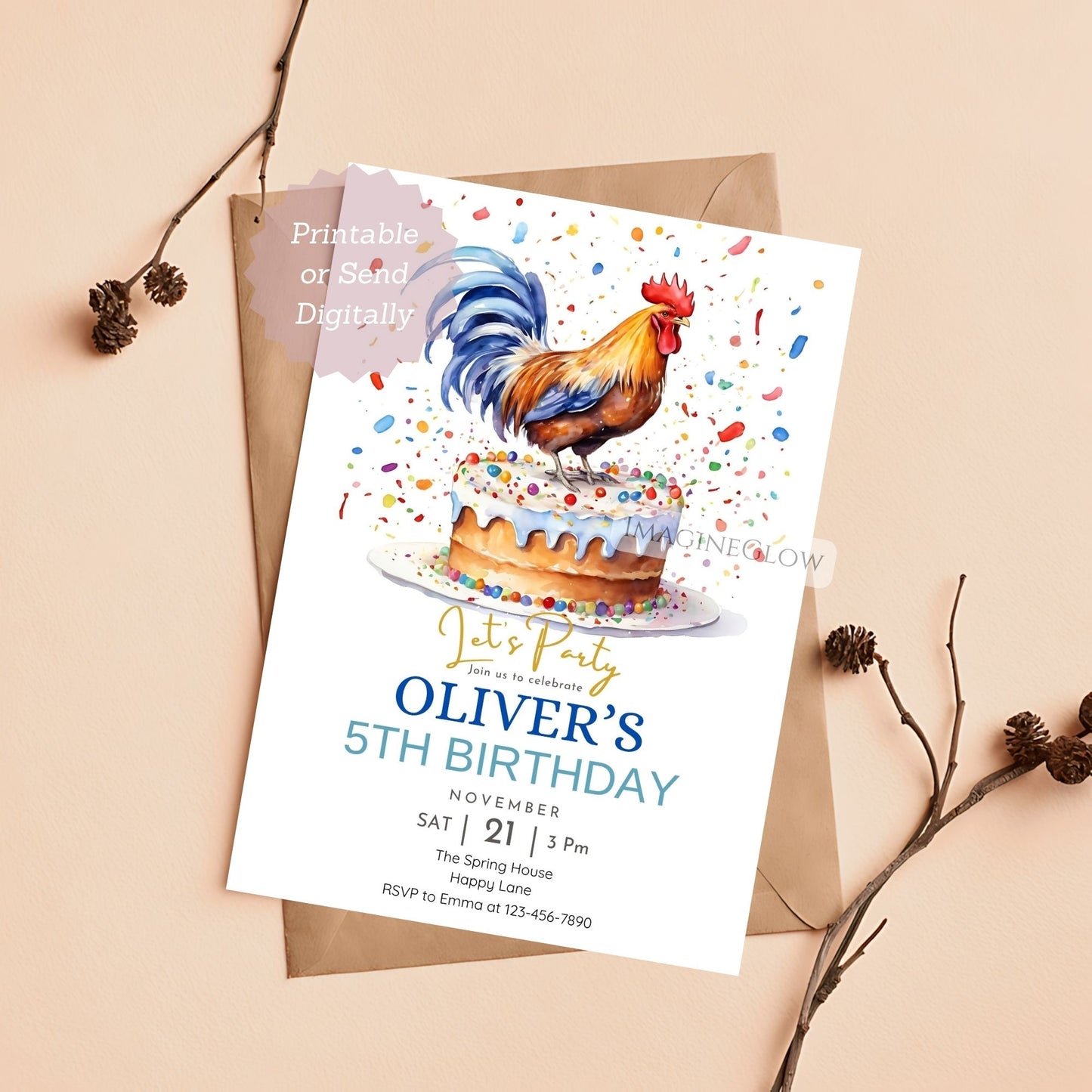 farm birthday party card
rooster party printable invite
