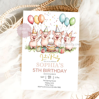 Rustic piglet invite for animal themed birthday
