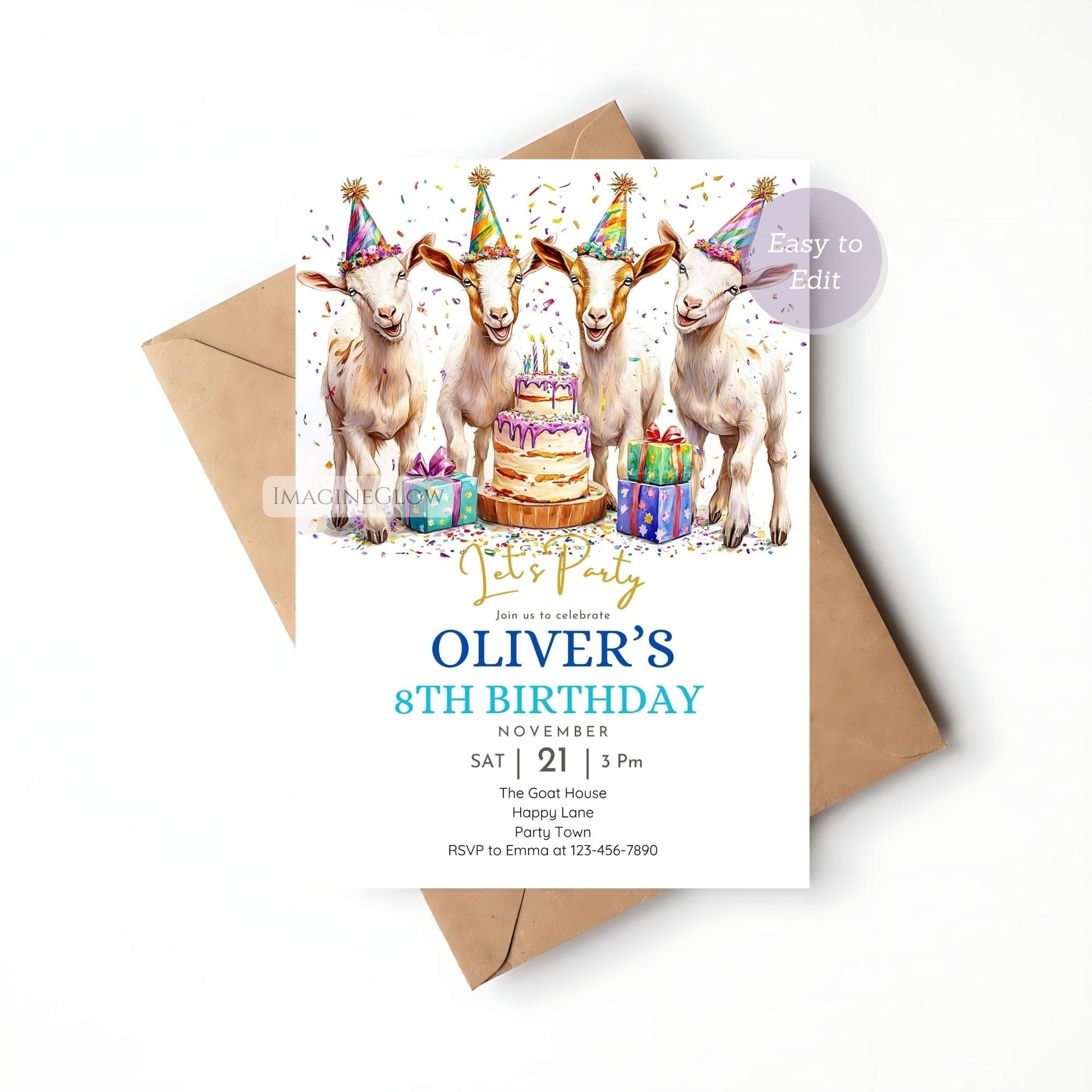 Cute goat-themed party invitation printable
