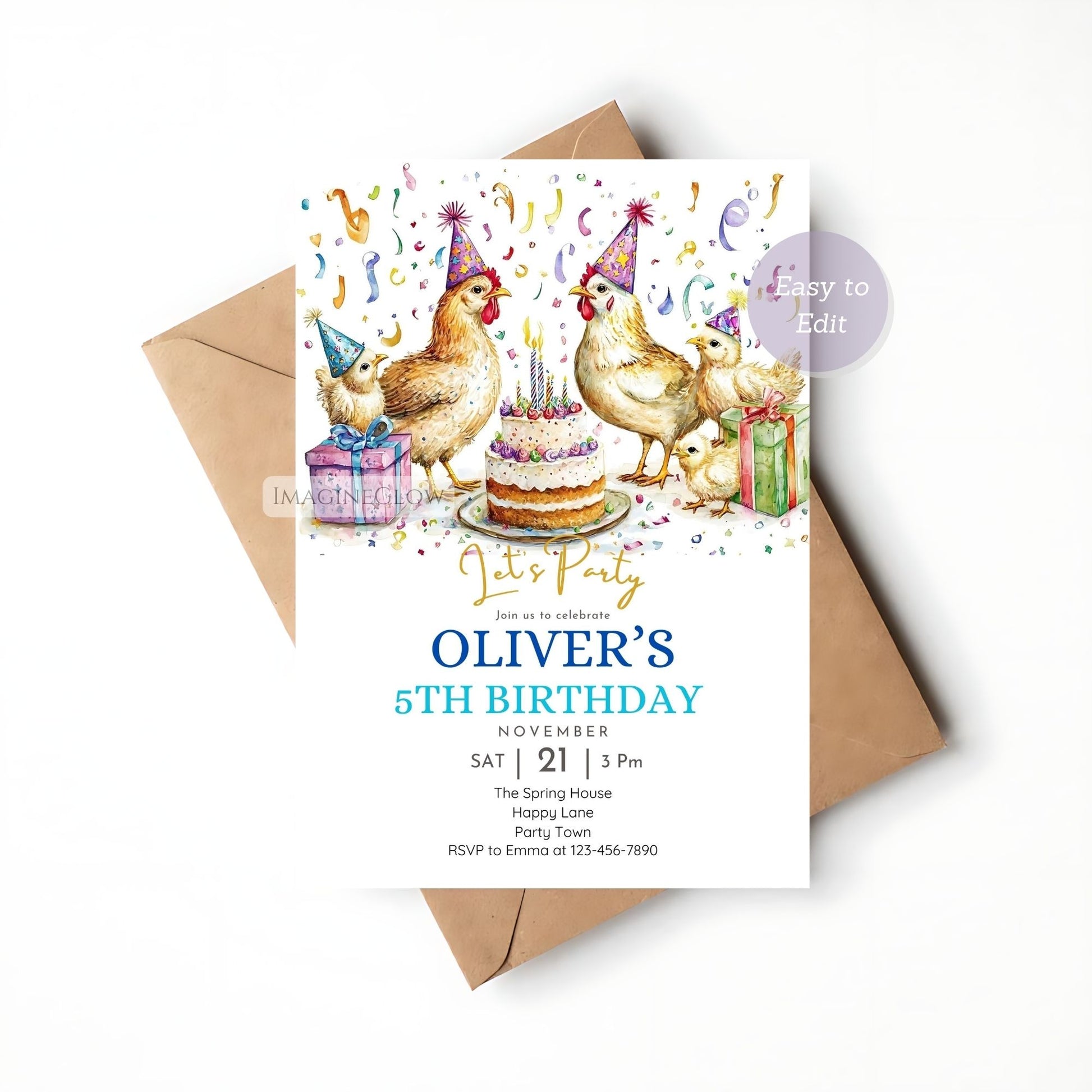 Cute chicken farm party invitation
