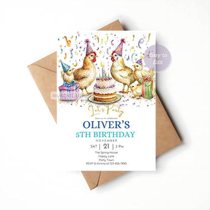 Cute chicken farm party invitation
