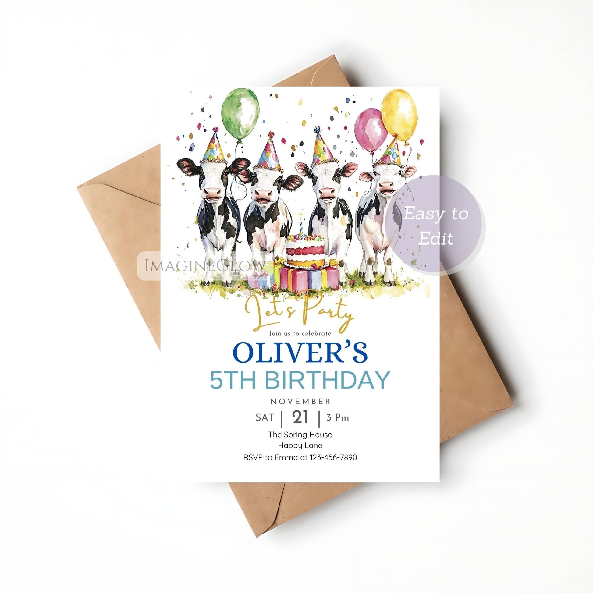 animal farm party invitation
cute cow birthday invite
