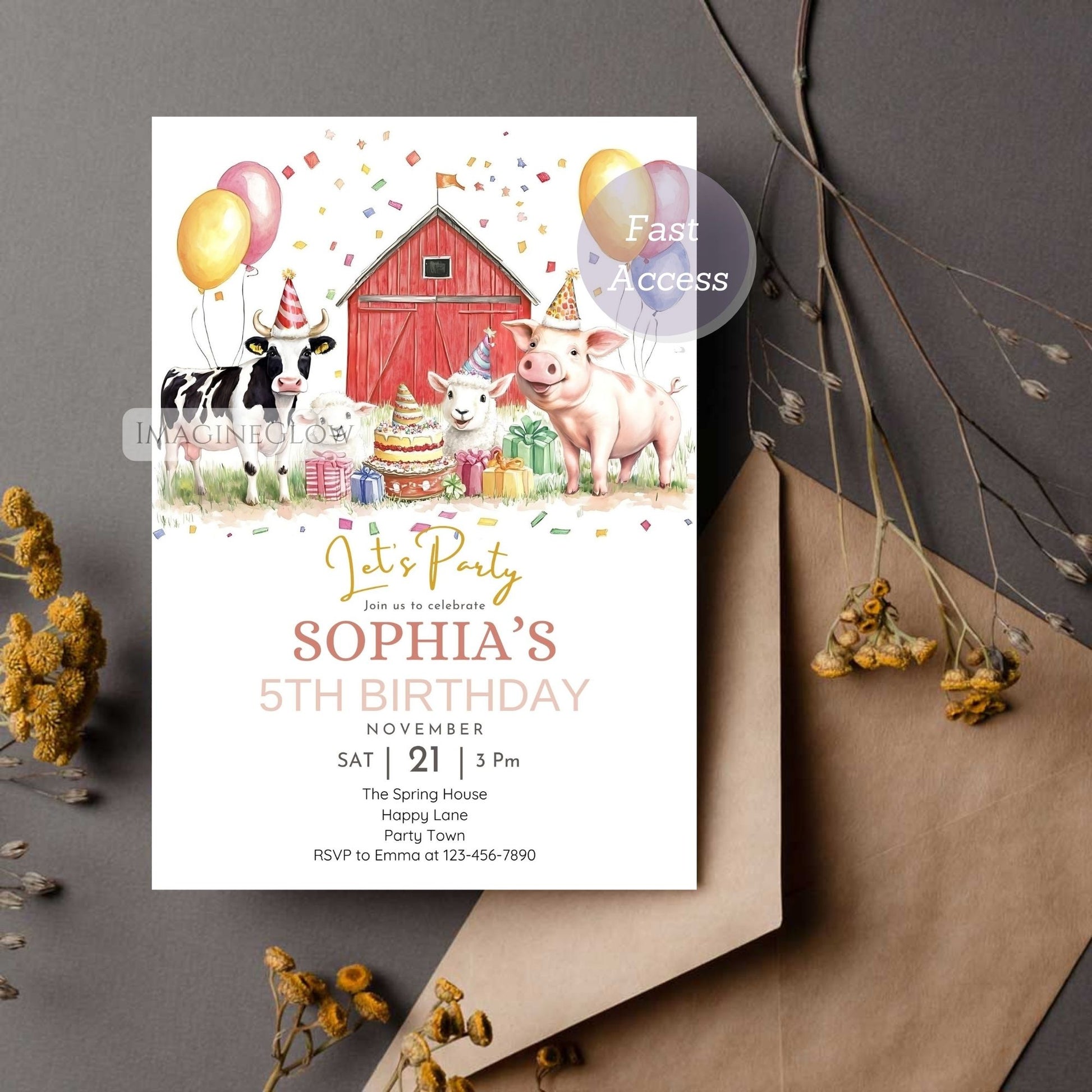 Rustic animal-themed birthday card for children
